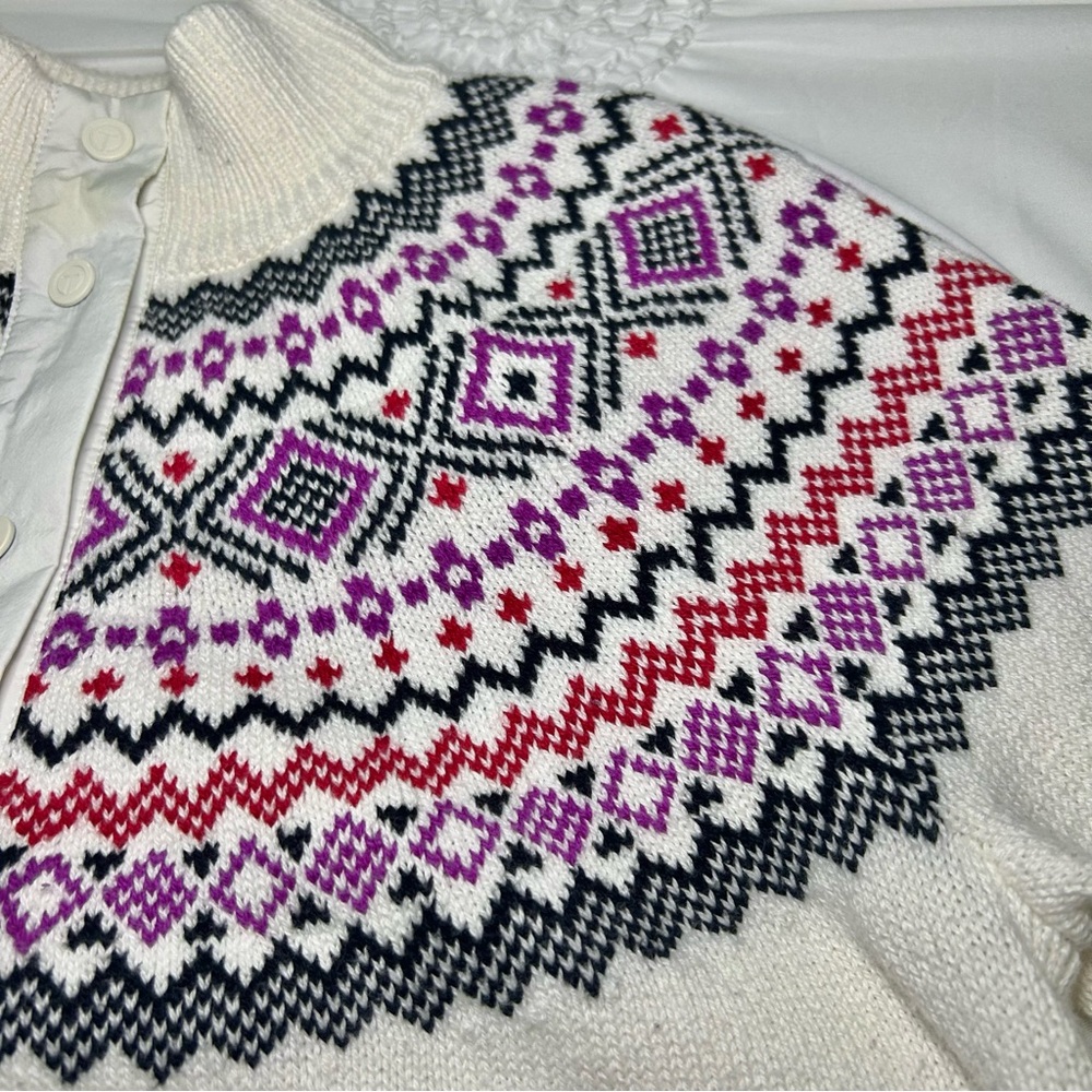 Talbots Thermolite Sweater Jacket Modern Fair Isle Snap Front Cardigan Sz Small - Picture 7 of 16